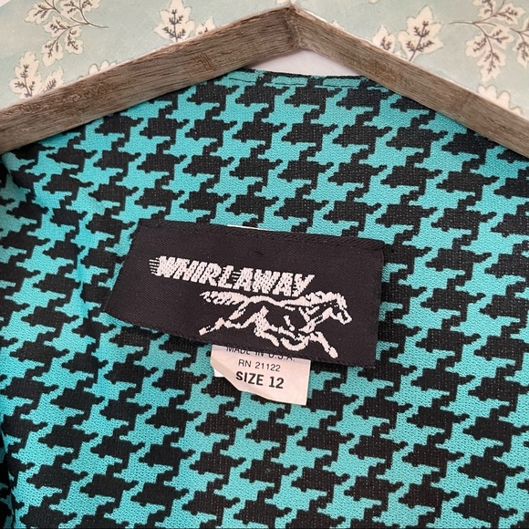 Vintage Whirlaway Teal Houndstooth Chiffon Blazer Jacket - Picture 5 of 6